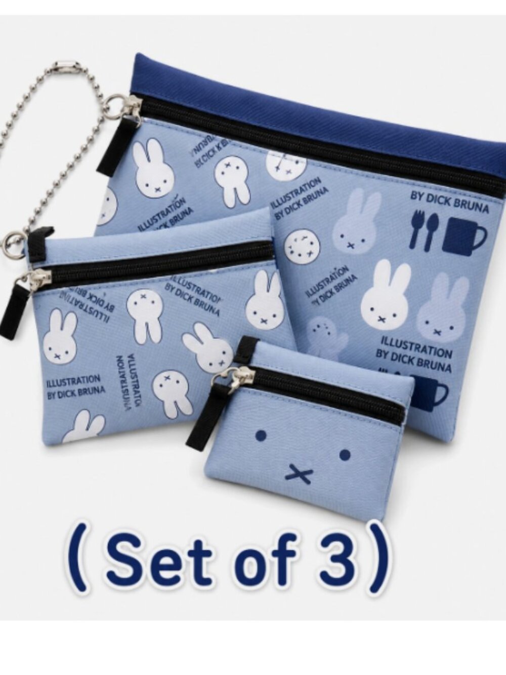 Set of 3 Miffy Navy Waterproof Travel Makeup Pouches 3-in-1 Organizer Wristlet